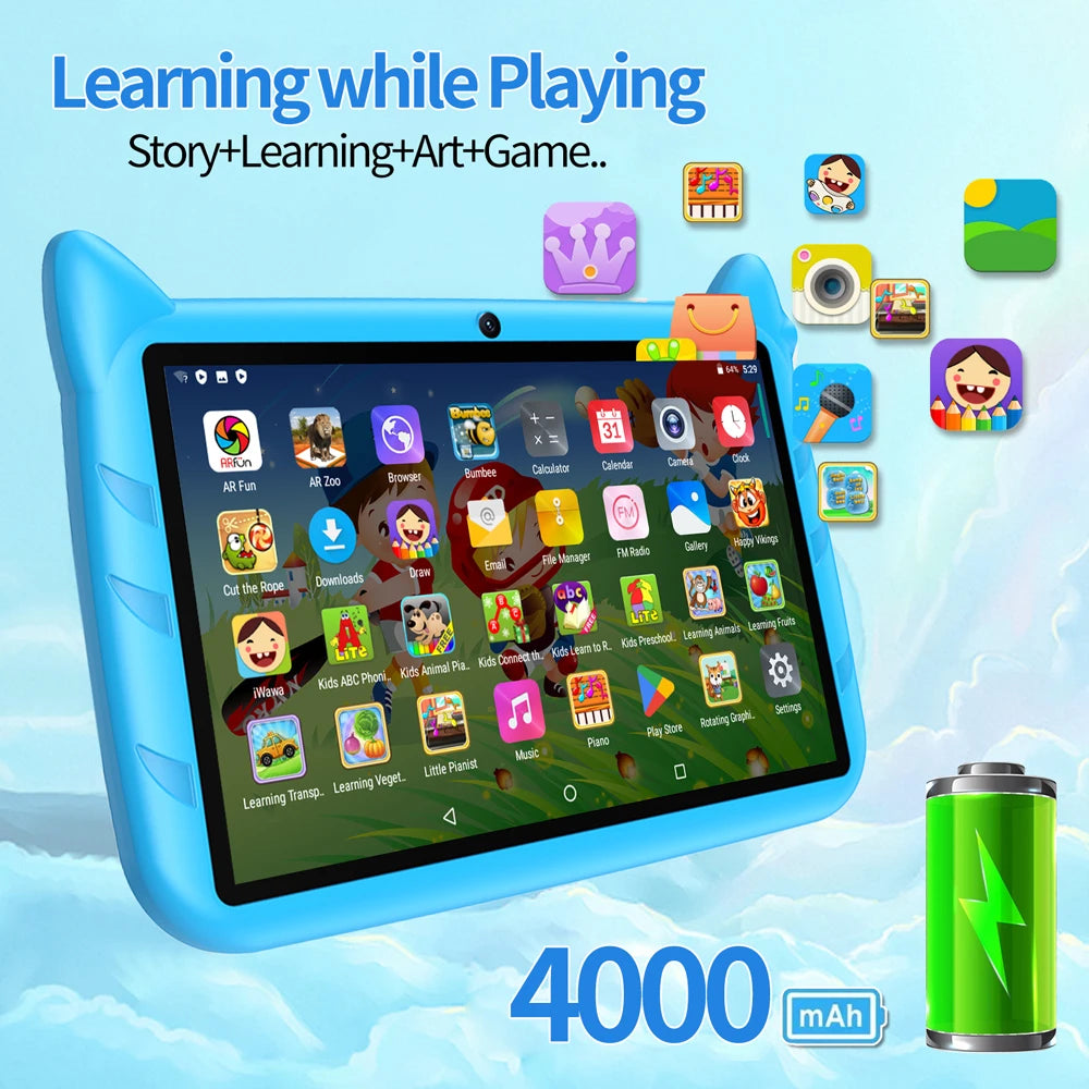 Shopdroplo™ 7" Android 13 Kids Tablet – 4GB+64GB, 1TB Expandable, Dual Camera, WiFi, Parental Controls & Educational Apps