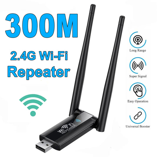 Shopdroplo 2.4G 300Mbps USB WiFi Repeater – Long Range Wireless Signal Booster for Home Network Extension