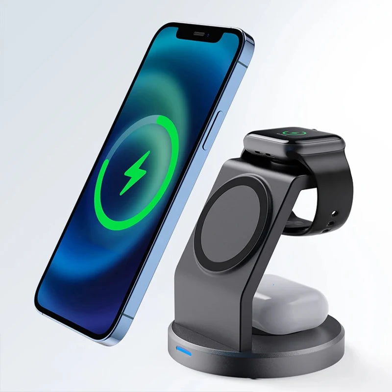 Shopdroplo 3 In 1 Magnetic Wireless Charger Stand For iPhone, iWatch & AirPods – MagSafe Fast Charging Station