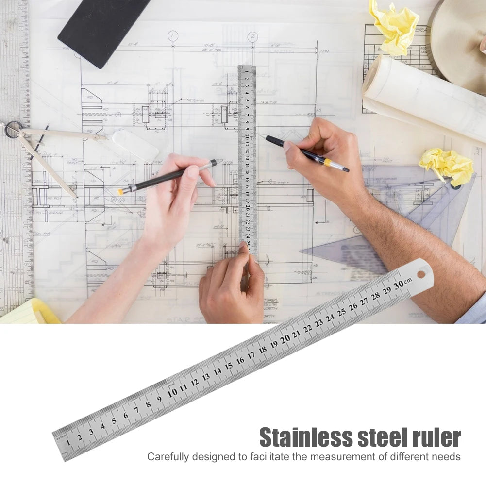 Shopdroplo Stainless Steel Double-Sided Precision Ruler – Metric & Imperial Measuring Tool (15cm to 50cm)