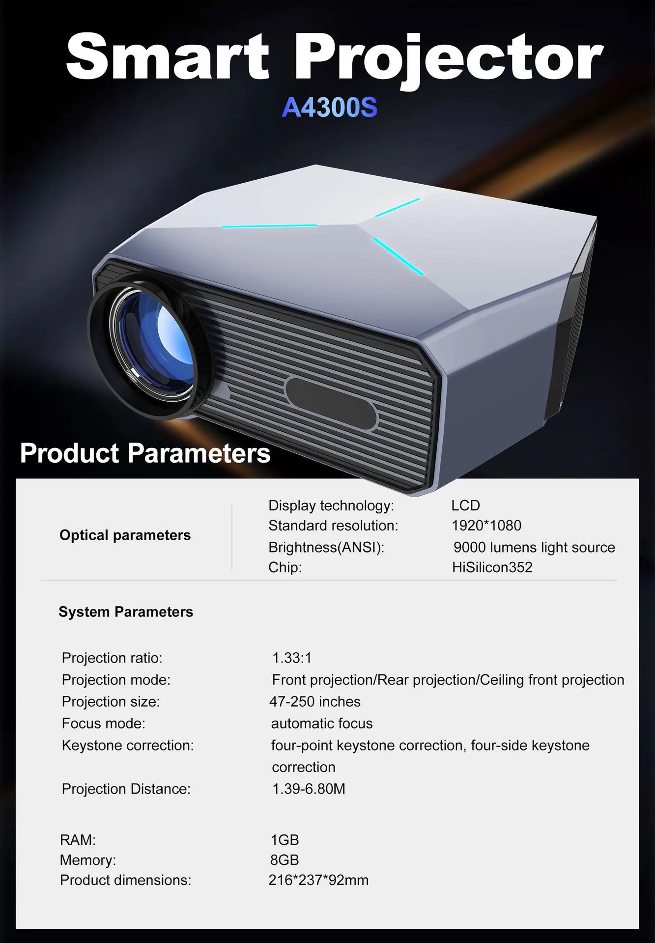 Shopdroplo MINI Android 4K LED Projector – Full HD 1080P Portable Home Theater Smart TV