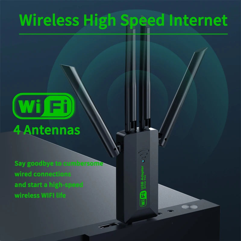 Shopdroplo VAORLO 1200Mbps USB WiFi Adapter – Dual Band 2.4G/5GHz Wireless Dongle with 4 Antennas & USB 3.0 for PC/Laptop