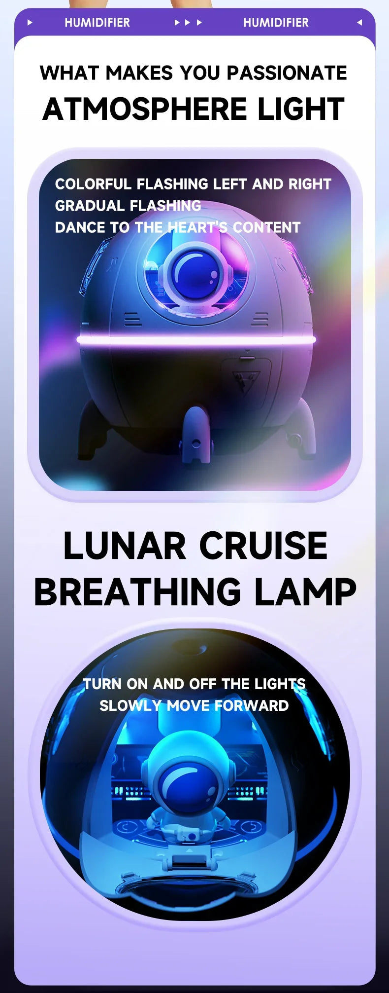 Shopdroplo Portable Astronaut Humidifier with LED Light & Aroma Diffuser – USB Powered Mini Air Purifier for Home & Office