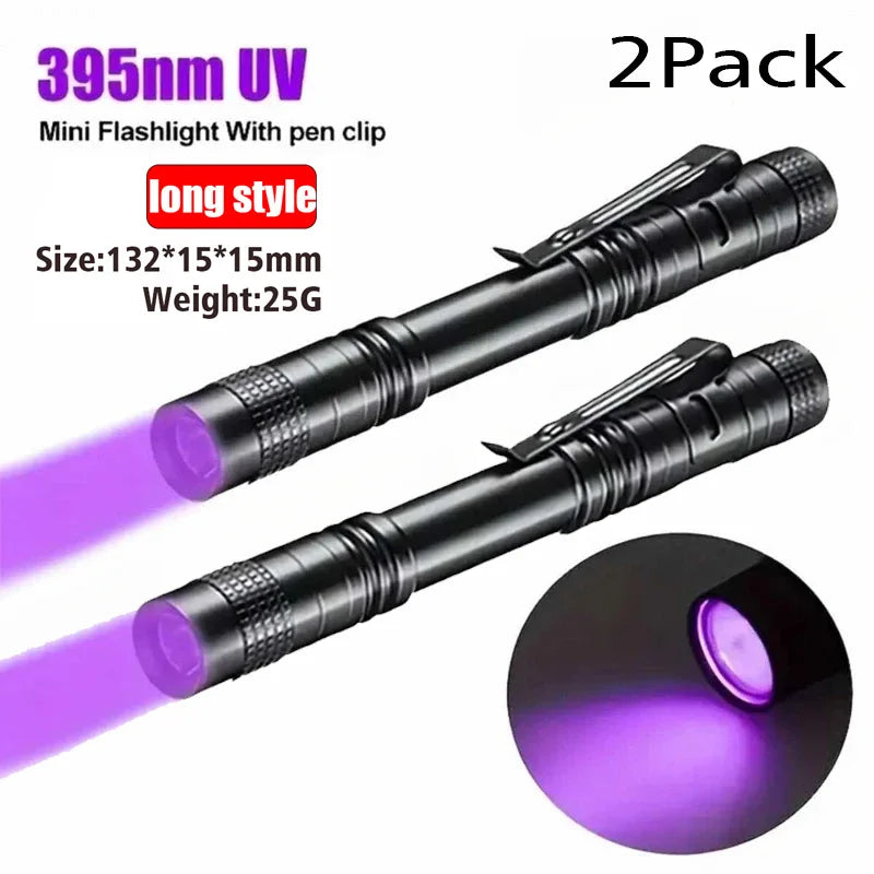 Shopdroplo™ UV Flashlight 395nm – Mini Ultraviolet Torch with Clip for Pet Urine, Scorpion, & Stain Detection