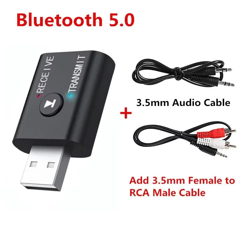 Shopdroplo Bluetooth 5.0 Audio Transmitter & Receiver – Wireless 3.5mm AUX & RCA USB Dongle Adapter for TV, Car, Speakers & Headphones