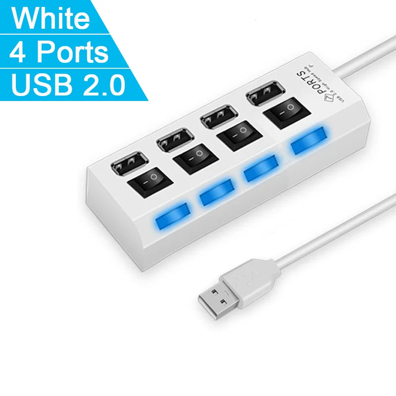 Shopdroplo™ High-Speed USB 2.0 Hub – 4/7 Port Splitter with LED Indicators & Power Switch for PC & Laptop