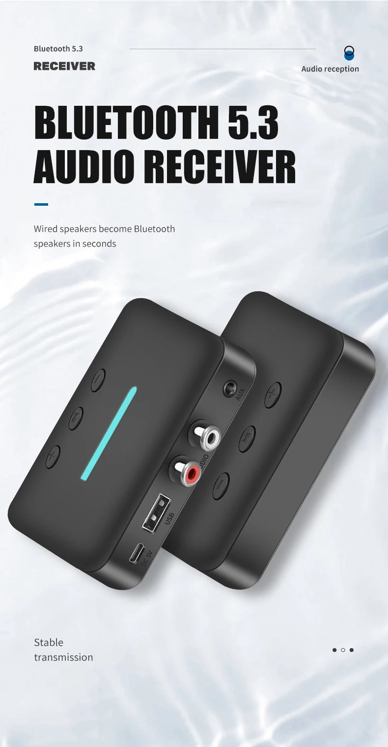 Shopdroplo Bluetooth 5.3 Audio Receiver – Wireless AUX/RCA Adapter with USB U-Disk Playback for Speakers, Stereos & Amps