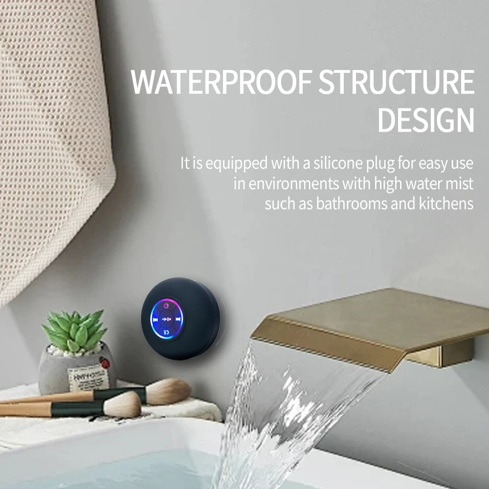 Shopdroplo™ Mini Waterproof Bluetooth Speaker with LED & Suction Cup – Portable Stereo for Bathroom, Shower & Outdoors