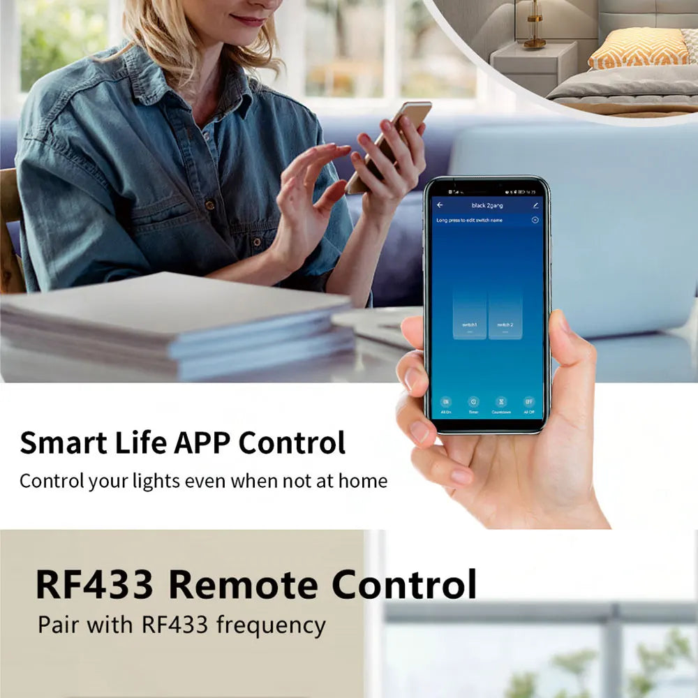 Shopdroplo™ Tuya Smart WiFi Wall Switch – No Neutral Wire, Voice-Controlled, RF433 Touch Sensor for Smart Homes
