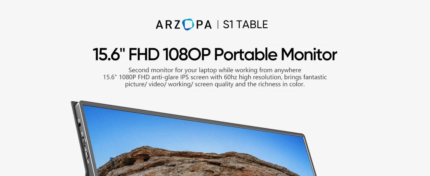 Shopdroplo ARZOPA 15.6" 1080P Portable Monitor – FHD USB-C & HDMI Display for Laptop, Mac, Xbox, PS4, Switch, and Phone