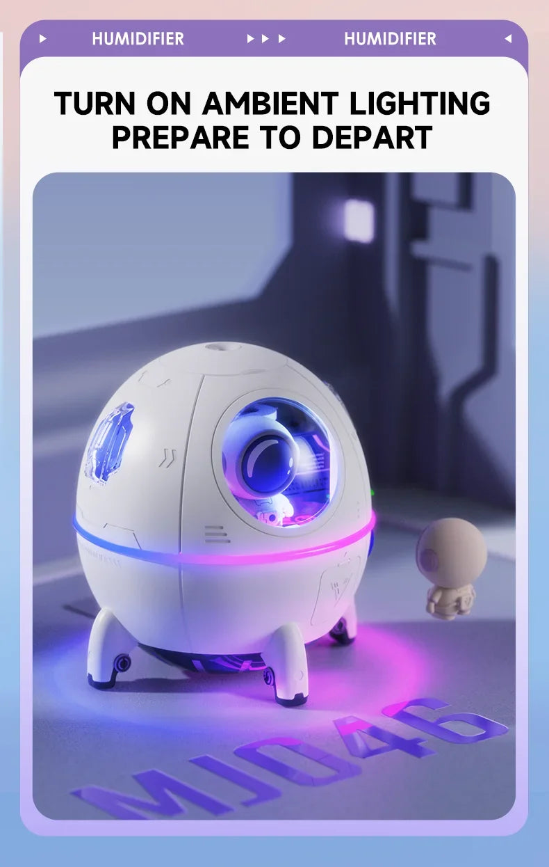 Shopdroplo Portable Astronaut Humidifier with LED Light & Aroma Diffuser – USB Powered Mini Air Purifier for Home & Office