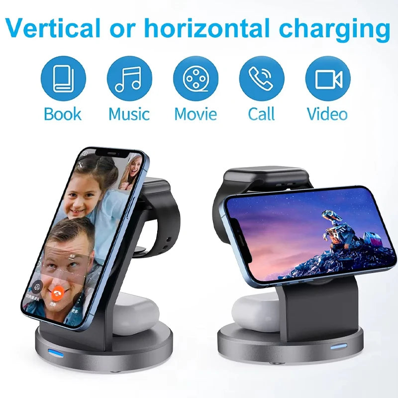 Shopdroplo 3 In 1 Magnetic Wireless Charger Stand For iPhone, iWatch & AirPods – MagSafe Fast Charging Station