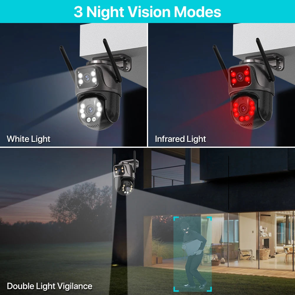 Shopdroplo™ 4K 8MP WiFi PTZ Outdoor Security Camera – Dual Lens, AI Auto Tracking, Night Vision, IP66 Waterproof