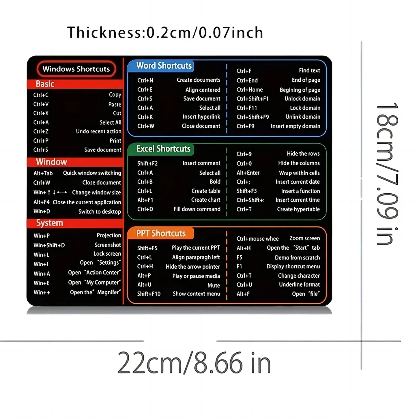 Shopdroplo™ Office Shortcut Key Mouse Pad – Excel, Word, PowerPoint Commands at Your Fingertips (22×18cm)