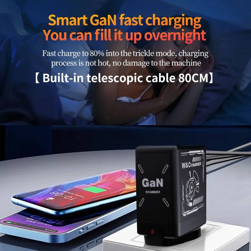 Shopdroplo™ W&O GaN 20W Fast Charger with Liquid Silicone Cable – Type C & Lightning for iPhone/Xiaomi