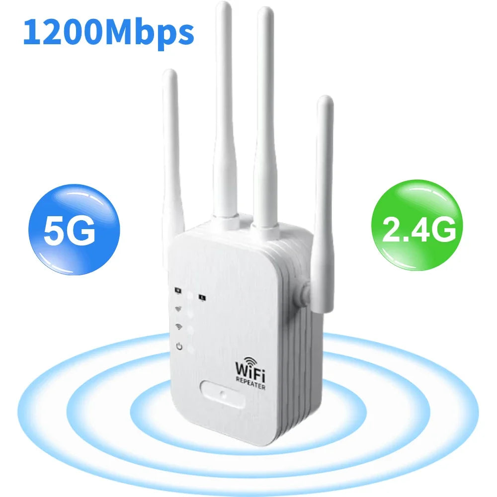 Shopdroplo EWIND 1200Mbps Dual-Band WiFi Repeater – 5G & 2.4G Wireless Signal Extender with Internal Antennas, Long-Range Booster for Home Use