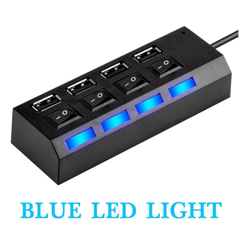 Shopdroplo™ High-Speed USB 2.0 Hub – 4/7 Port Splitter with LED Indicators & Power Switch for PC & Laptop