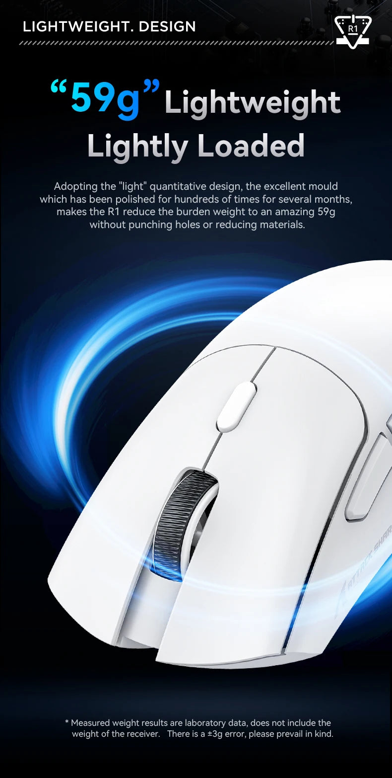 Shopdroplo Attack Shark R1 Bluetooth Gaming Mouse – 18000 DPI, Tri-Mode, Macro Support, 1000Hz Polling Rate