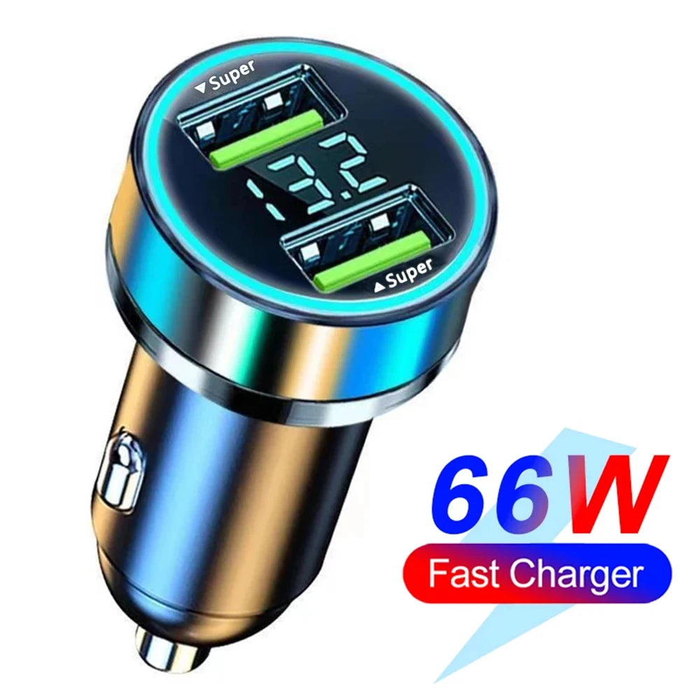 Shopdroplo 66W–250W Digital Display PD Car Charger – 6-in-1 Fast Charging Cigarette Lighter Adapter