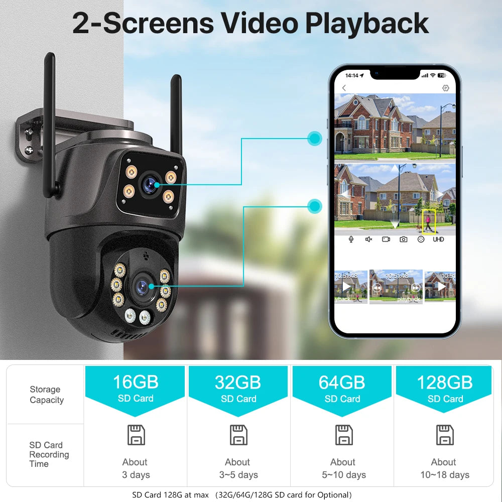 Shopdroplo™ 4K 8MP WiFi PTZ Outdoor Security Camera – Dual Lens, AI Auto Tracking, Night Vision, IP66 Waterproof