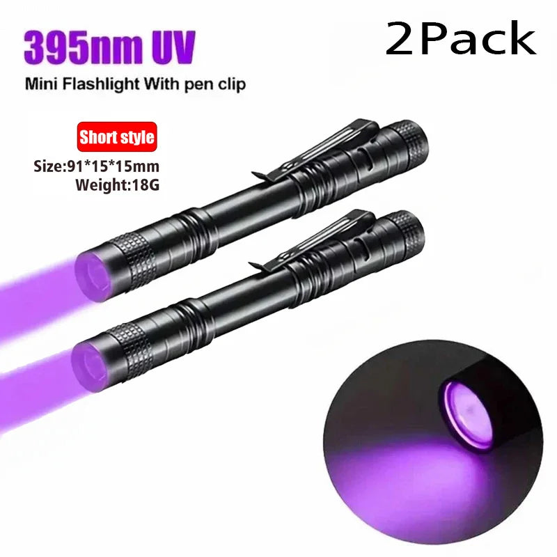 Shopdroplo™ UV Flashlight 395nm – Mini Ultraviolet Torch with Clip for Pet Urine, Scorpion, & Stain Detection