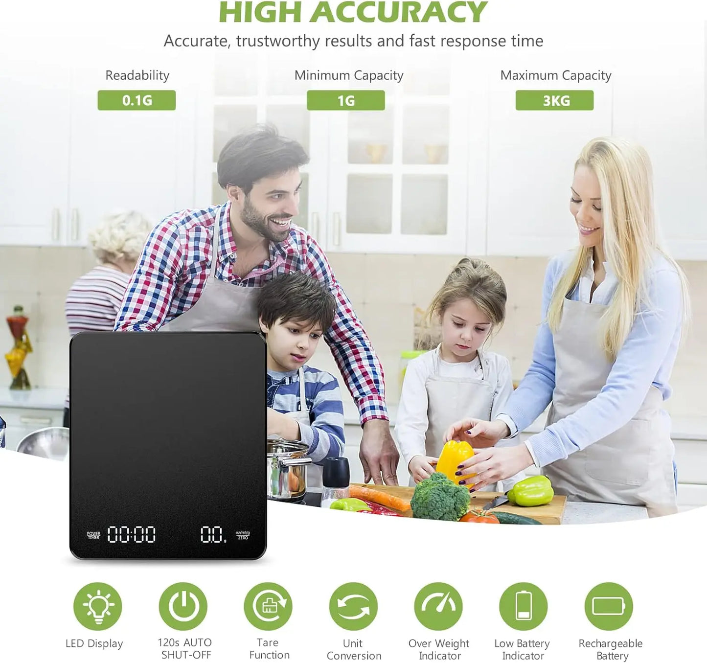 Shopdroplo Digital Kitchen Scale – High Precision Coffee & Food Scale with Timer, LED Display, Portable Baking Tool