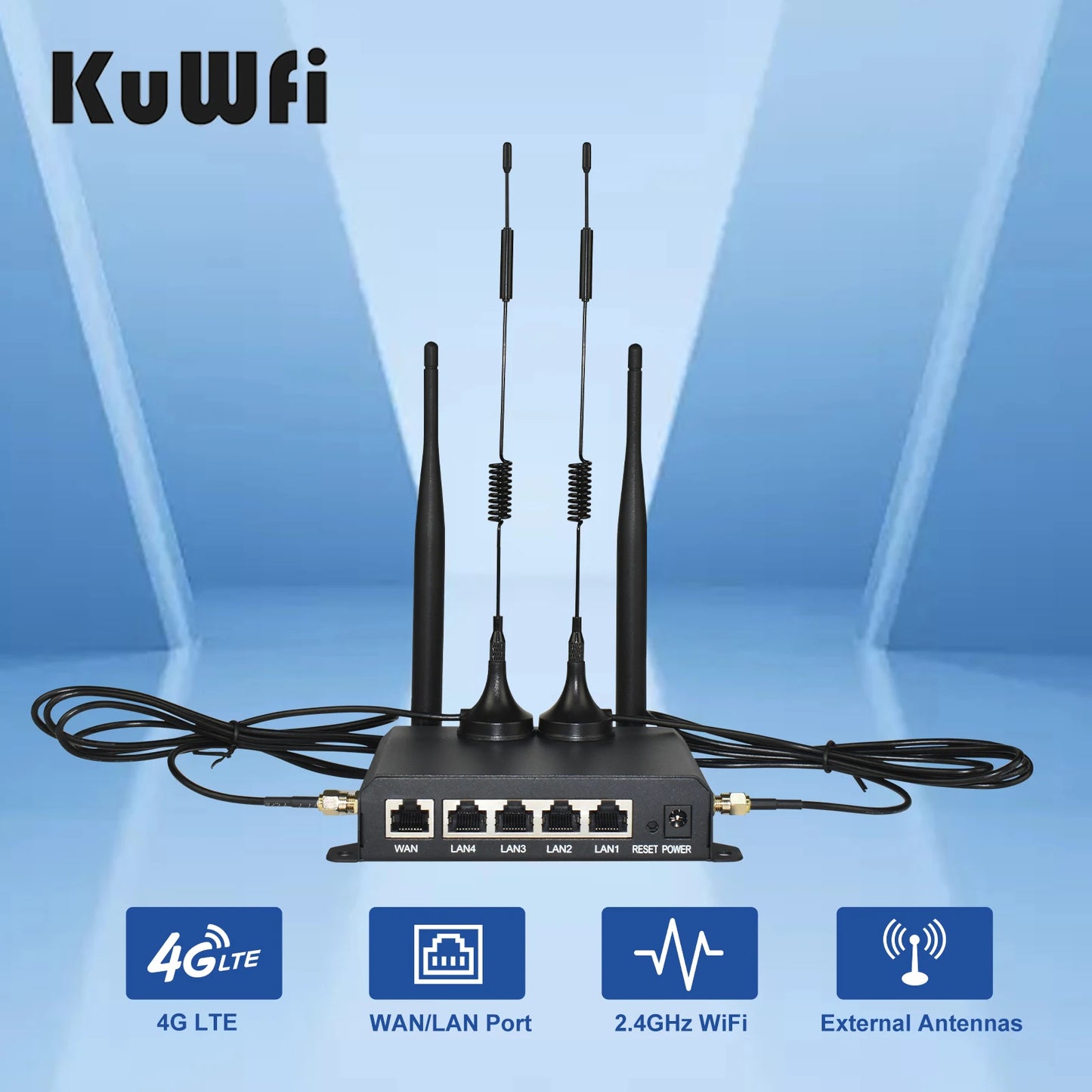 Shopdroplo KuWFi 4G LTE WiFi Router – 300Mbps CAT4 Wireless Router with SIM Slot, Detachable Antennas, LAN/WAN RJ45 Ports, AP/Repeater Mode