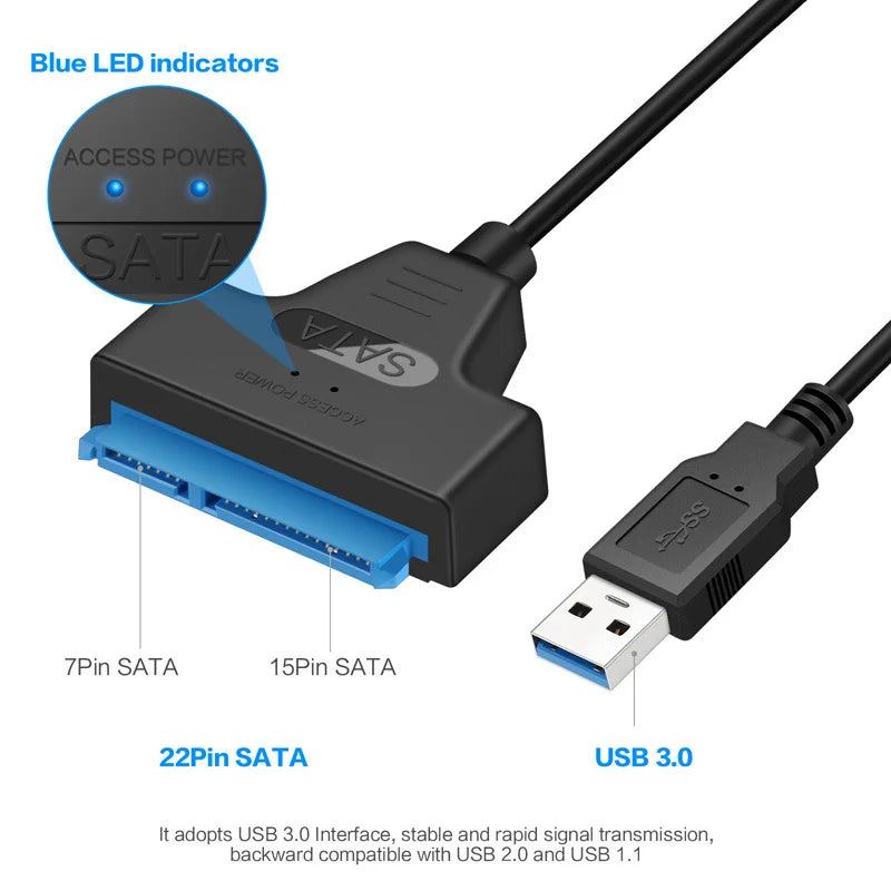 Shopdroplo™ SATA to USB 3.0/2.0 Cable – 6Gbps High-Speed Adapter for 2.5” HDD/SSD